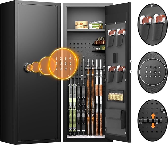 INTERGREAT 10-12 Biometric Rifle Gun Safe, Large Gun Safe for Home Rifle and Pistols, Metal Long Gun Shotguns Storage Cabinet with Quick Access Keypad, LED Lights, 3 Adjustable Shelves,Pockets
